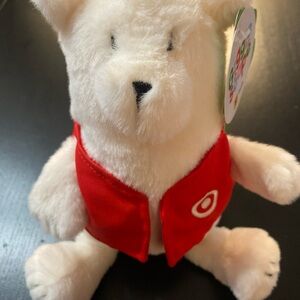 Cozy White Plush Bear with Red Vest